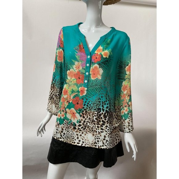 Soft Surroundings Style 37886 Teal Tropical Top